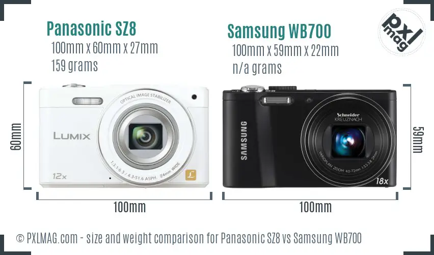 Panasonic SZ8 vs Samsung WB700 size comparison