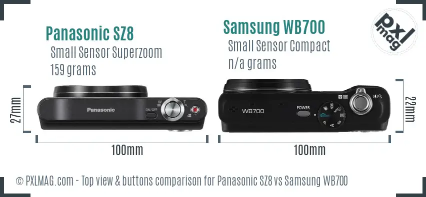 Panasonic SZ8 vs Samsung WB700 top view buttons comparison