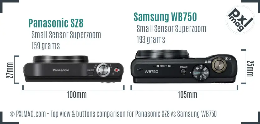 Panasonic SZ8 vs Samsung WB750 top view buttons comparison