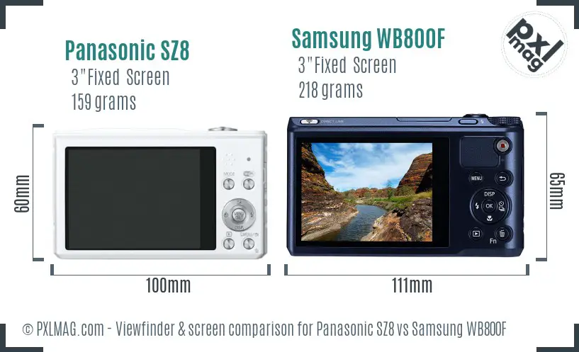 Panasonic SZ8 vs Samsung WB800F Screen and Viewfinder comparison