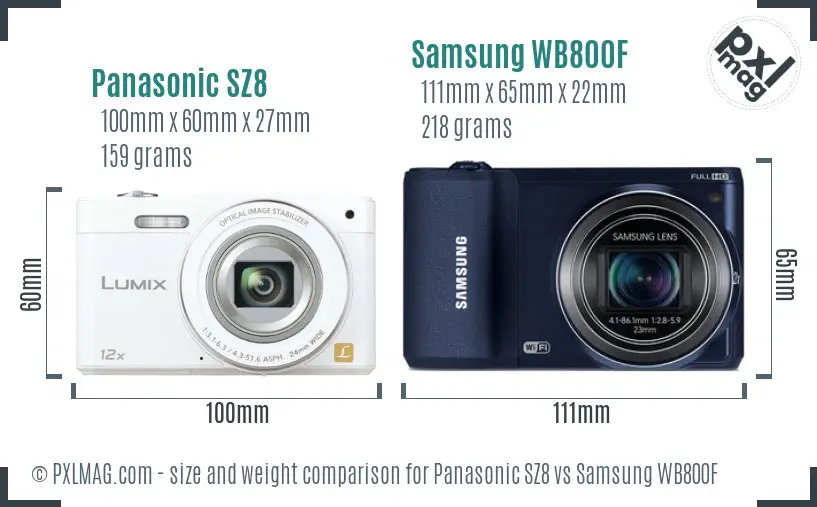 Panasonic SZ8 vs Samsung WB800F size comparison