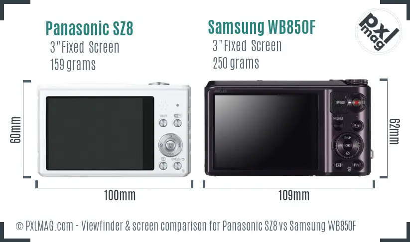 Panasonic SZ8 vs Samsung WB850F Screen and Viewfinder comparison Panasonic SZ8 vs Samsung WB850F Screen and Viewfinder comparison
