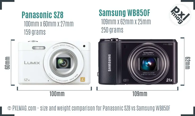 Panasonic SZ8 vs Samsung WB850F size comparison Panasonic SZ8 vs Samsung WB850F size comparison