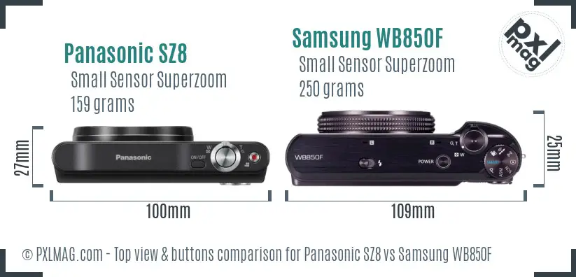 Panasonic SZ8 vs Samsung WB850F top view buttons comparison Panasonic SZ8 vs Samsung WB850F top view buttons comparison