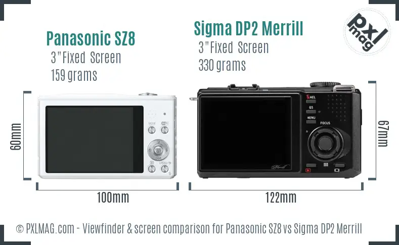 Panasonic SZ8 vs Sigma DP2 Merrill Screen and Viewfinder comparison