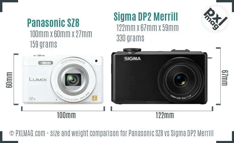 Panasonic SZ8 vs Sigma DP2 Merrill size comparison