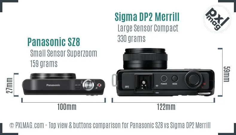 Panasonic SZ8 vs Sigma DP2 Merrill top view buttons comparison