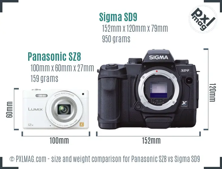 Panasonic SZ8 vs Sigma SD9 size comparison