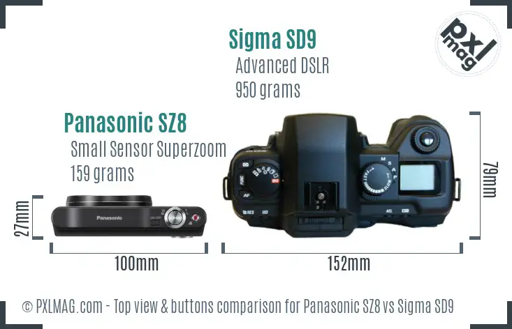Panasonic SZ8 vs Sigma SD9 top view buttons comparison