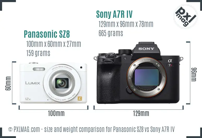 Panasonic SZ8 vs Sony A7R IV size comparison