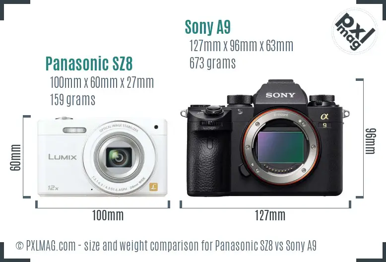 Panasonic SZ8 vs Sony A9 size comparison