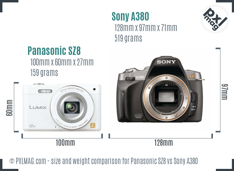 Panasonic SZ8 vs Sony A380 size comparison Panasonic SZ8 vs Sony A380 size comparison