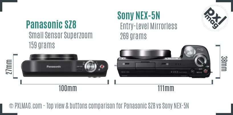 Panasonic SZ8 vs Sony NEX-5N top view buttons comparison