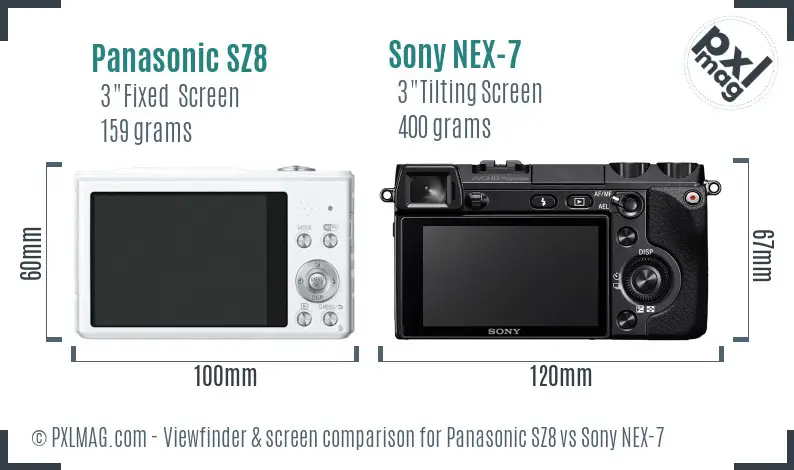 Panasonic SZ8 vs Sony NEX-7 Screen and Viewfinder comparison Panasonic SZ8 vs Sony NEX-7 Screen and Viewfinder comparison