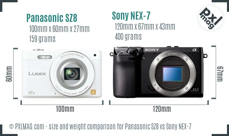 Panasonic SZ8 vs Sony NEX-7 size comparison Panasonic SZ8 vs Sony NEX-7 size comparison