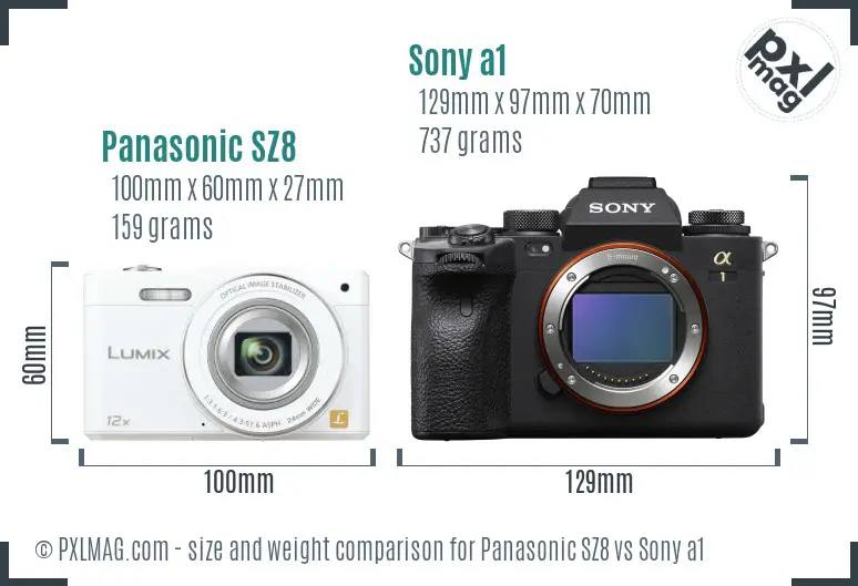 Panasonic SZ8 vs Sony a1 size comparison