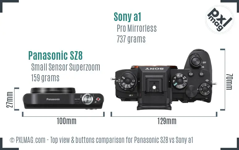 Panasonic SZ8 vs Sony a1 top view buttons comparison