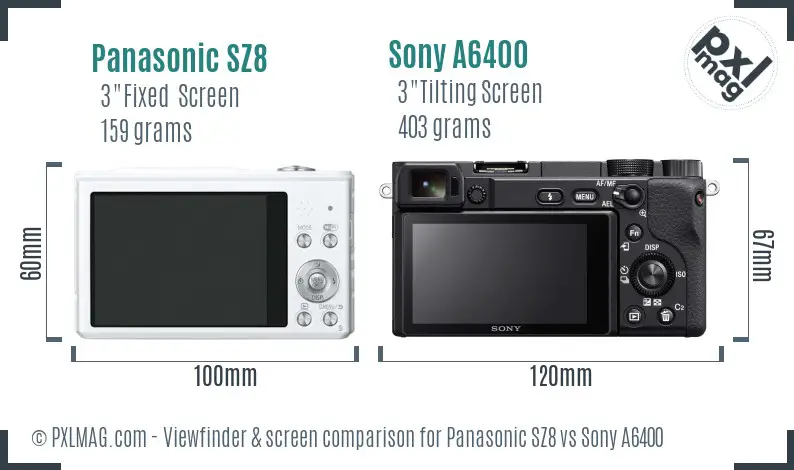 Panasonic SZ8 vs Sony A6400 Screen and Viewfinder comparison