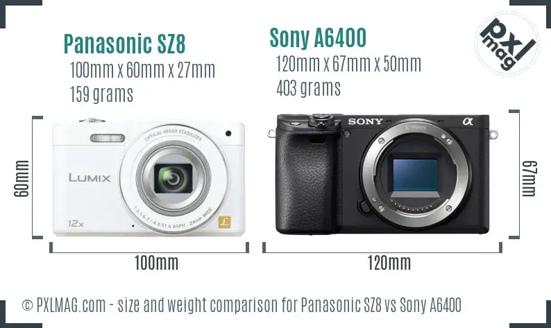 Panasonic SZ8 vs Sony A6400 size comparison