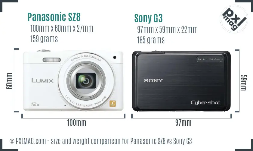 Panasonic SZ8 vs Sony G3 size comparison