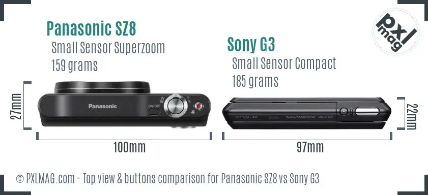 Panasonic SZ8 vs Sony G3 top view buttons comparison