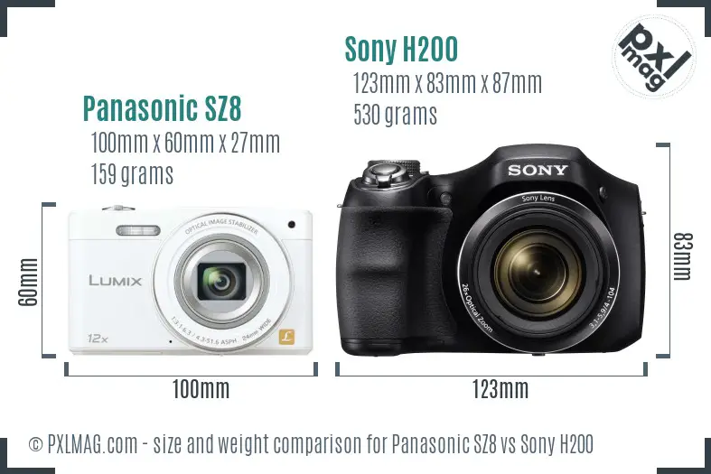 Panasonic SZ8 vs Sony H200 size comparison