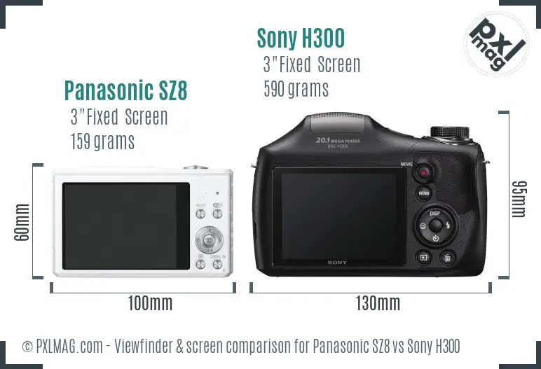 Panasonic SZ8 vs Sony H300 Screen and Viewfinder comparison
