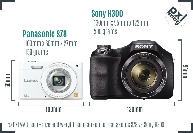 Panasonic SZ8 vs Sony H300 size comparison