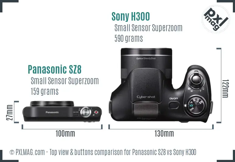 Panasonic SZ8 vs Sony H300 top view buttons comparison