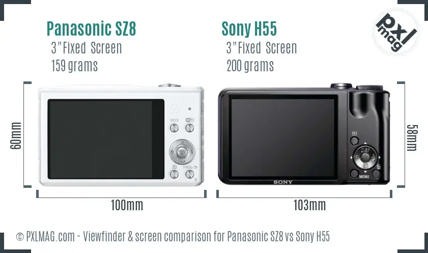 Panasonic SZ8 vs Sony H55 Screen and Viewfinder comparison