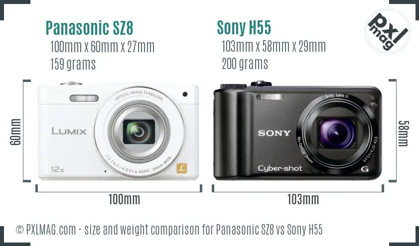Panasonic SZ8 vs Sony H55 size comparison