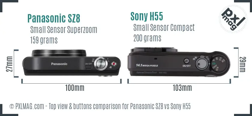 Panasonic SZ8 vs Sony H55 top view buttons comparison