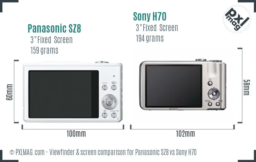 Panasonic SZ8 vs Sony H70 Screen and Viewfinder comparison