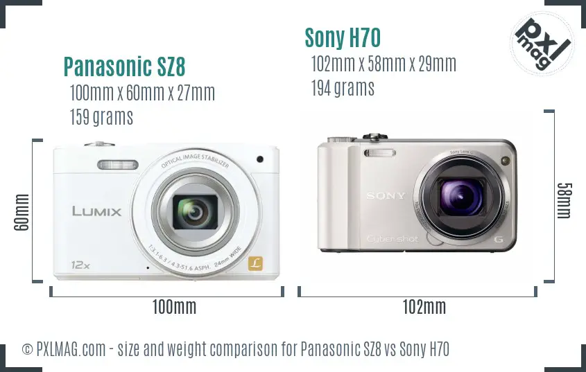 Panasonic SZ8 vs Sony H70 size comparison