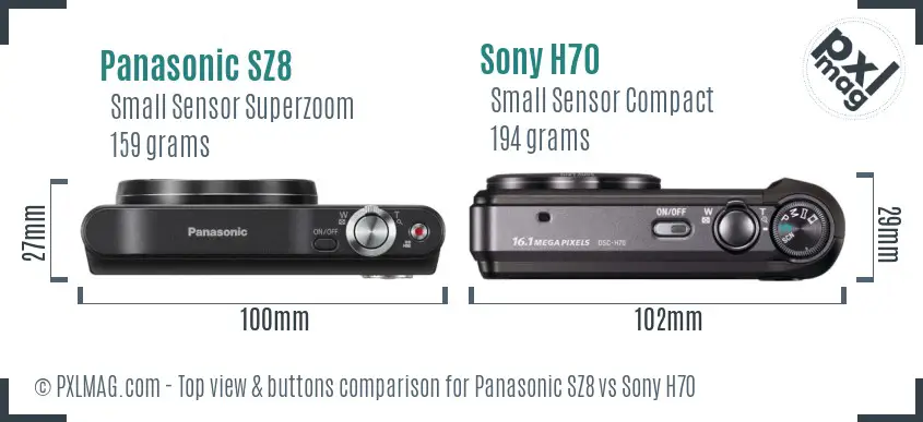 Panasonic SZ8 vs Sony H70 top view buttons comparison