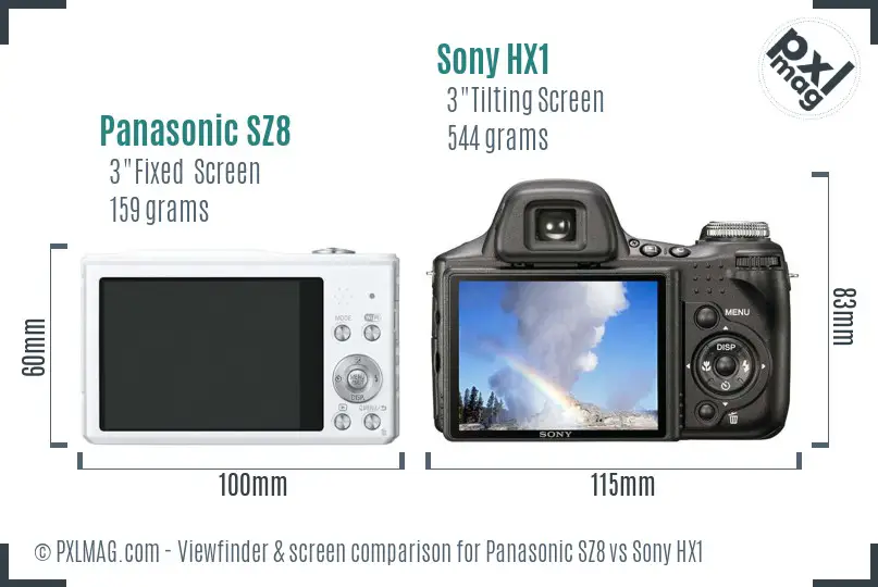 Panasonic SZ8 vs Sony HX1 Screen and Viewfinder comparison