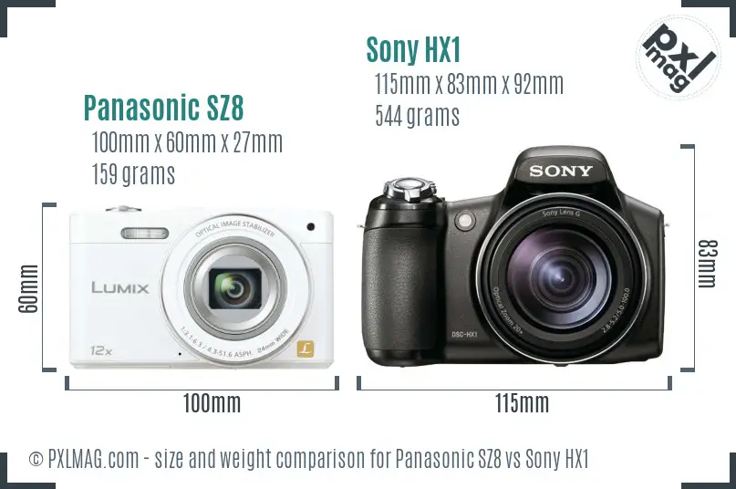 Panasonic SZ8 vs Sony HX1 size comparison Panasonic SZ8 vs Sony HX1 size comparison