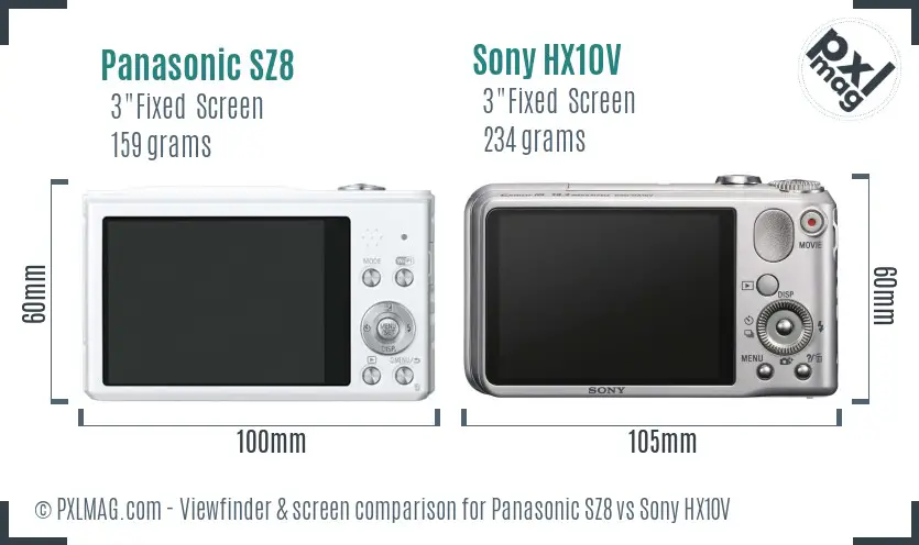 Panasonic SZ8 vs Sony HX10V Screen and Viewfinder comparison