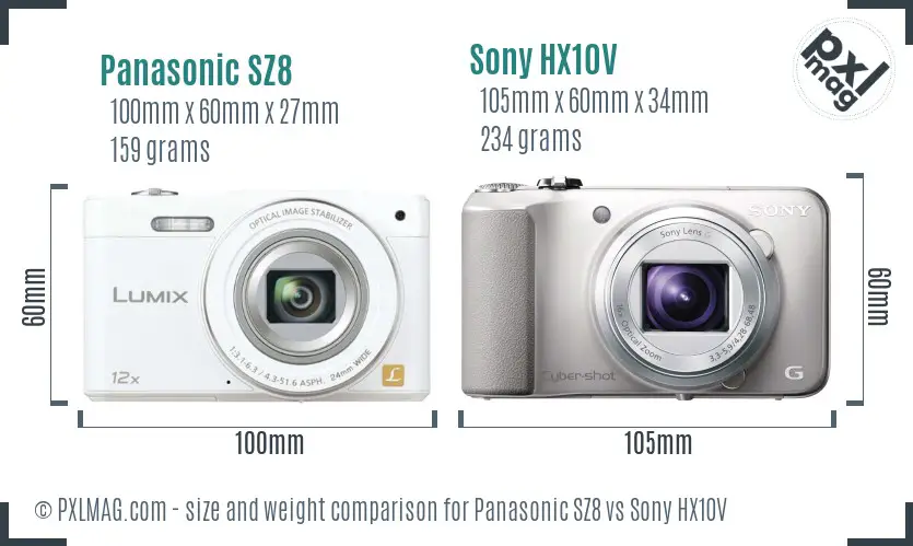 Panasonic SZ8 vs Sony HX10V size comparison