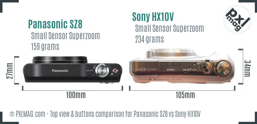 Panasonic SZ8 vs Sony HX10V top view buttons comparison
