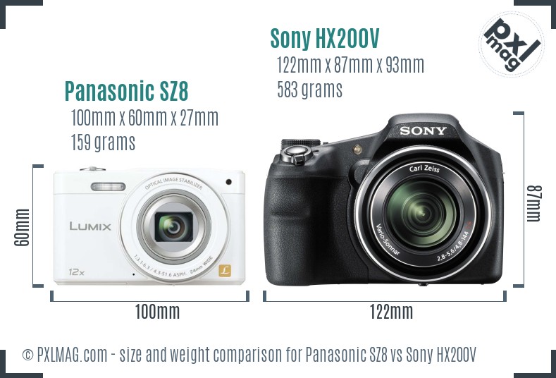 Panasonic SZ8 vs Sony HX200V size comparison