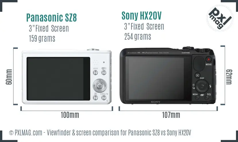 Panasonic SZ8 vs Sony HX20V Screen and Viewfinder comparison