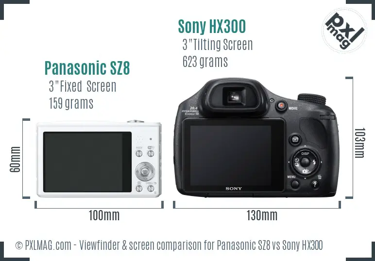 Panasonic SZ8 vs Sony HX300 Screen and Viewfinder comparison Panasonic SZ8 vs Sony HX300 Screen and Viewfinder comparison