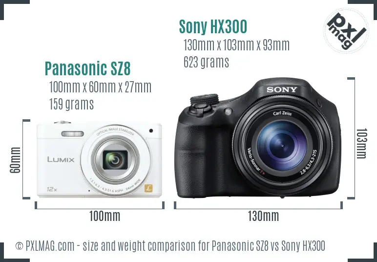 Panasonic SZ8 vs Sony HX300 size comparison Panasonic SZ8 vs Sony HX300 size comparison