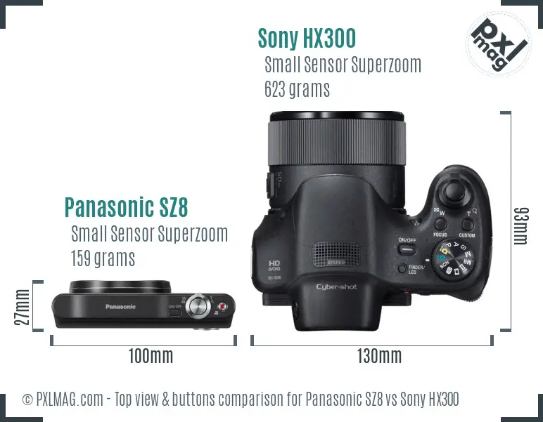 Panasonic SZ8 vs Sony HX300 top view buttons comparison Panasonic SZ8 vs Sony HX300 top view buttons comparison