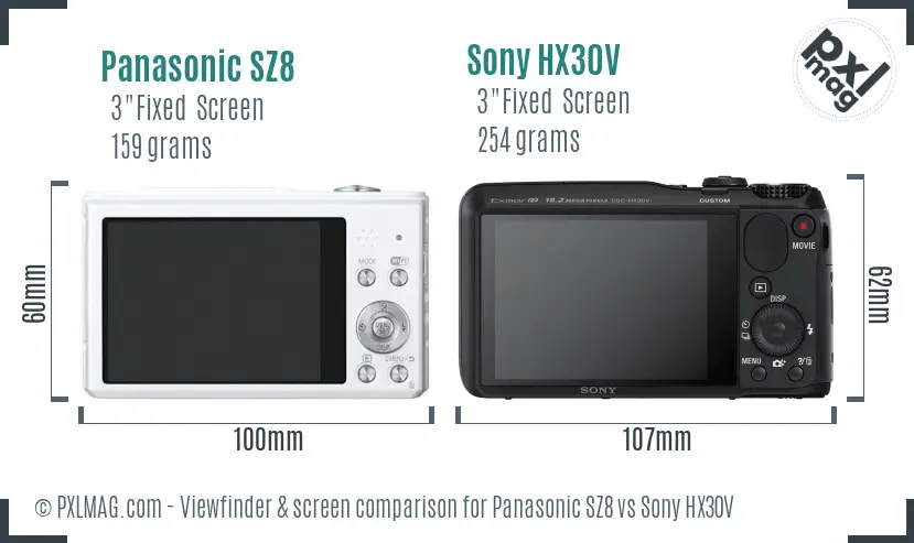 Panasonic SZ8 vs Sony HX30V Screen and Viewfinder comparison
