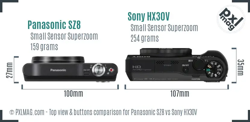 Panasonic SZ8 vs Sony HX30V top view buttons comparison