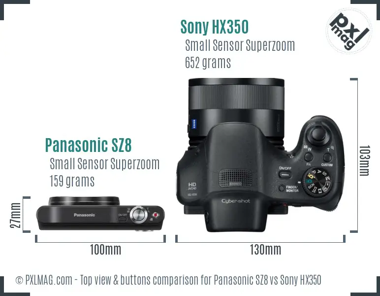 Panasonic SZ8 vs Sony HX350 top view buttons comparison