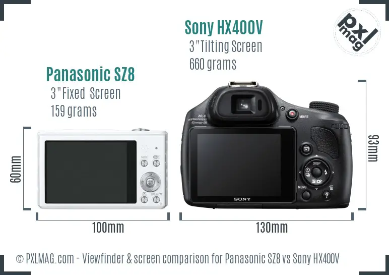 Panasonic SZ8 vs Sony HX400V Screen and Viewfinder comparison Panasonic SZ8 vs Sony HX400V Screen and Viewfinder comparison
