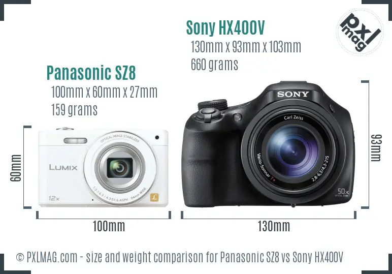 Panasonic SZ8 vs Sony HX400V size comparison Panasonic SZ8 vs Sony HX400V size comparison